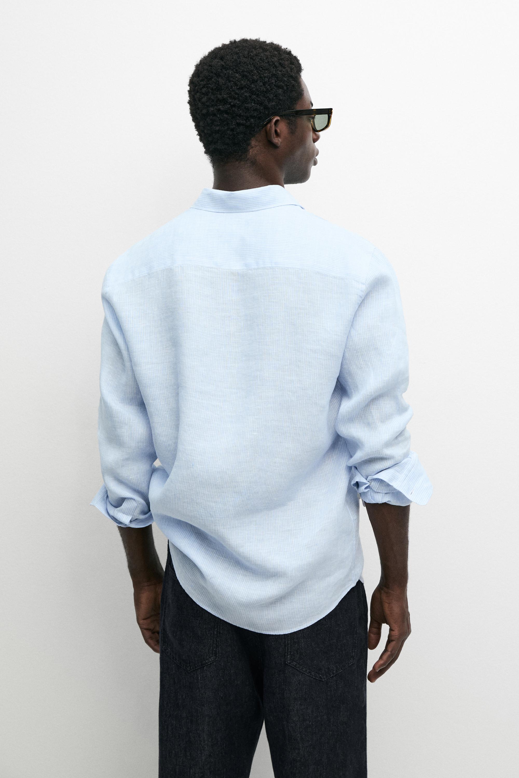 Regular fit striped melange linen shirt